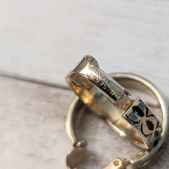 Vintage L H Segal Clip On Earrings - Gold Tone with Black Detail Hoops - Picture 5 of 9